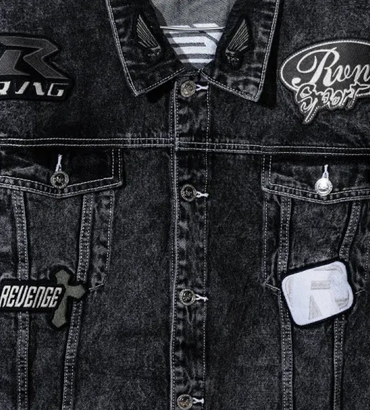 Revenge Moto Patch Denim Jacket Washed Black