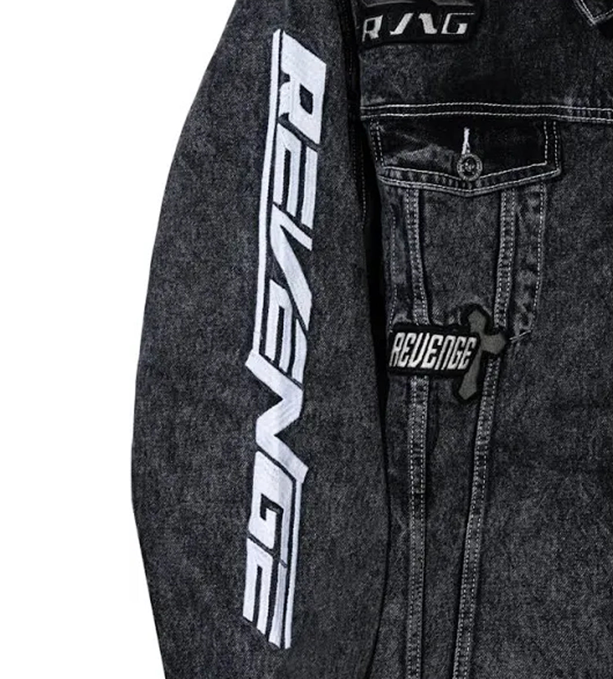 Revenge Moto Patch Denim Jacket Washed Black