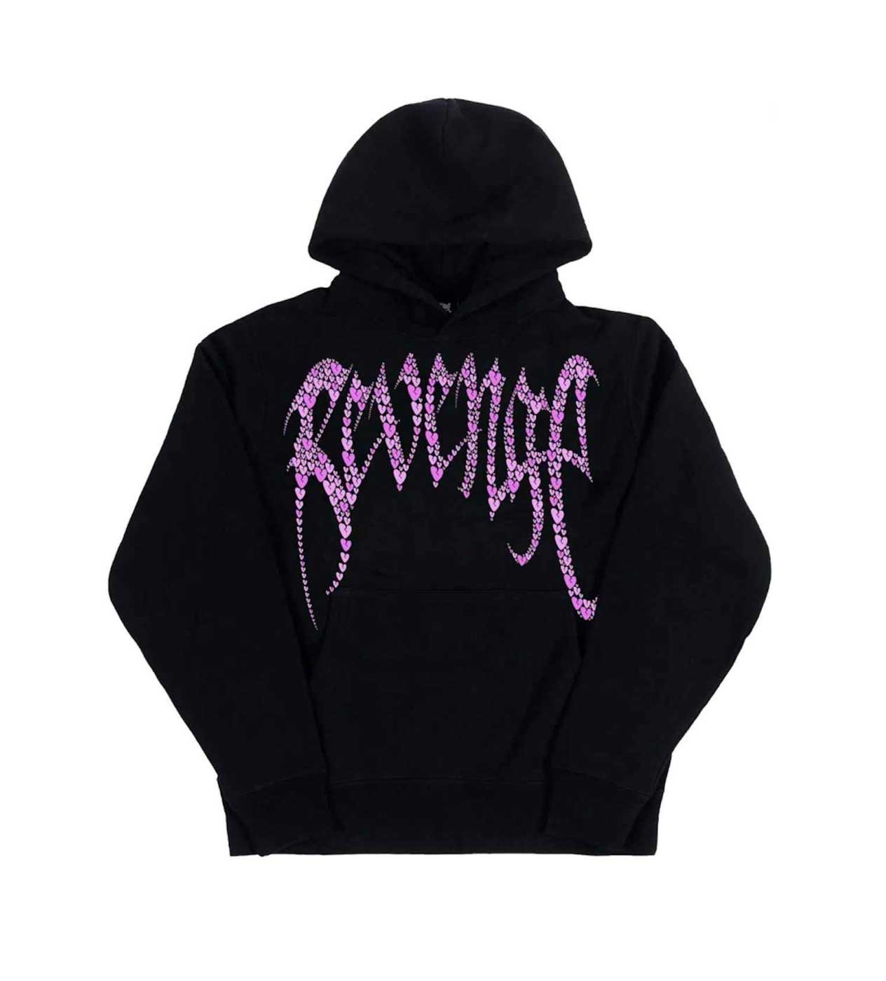 Revenge Pink Broken Heart Hoodie Black Front View