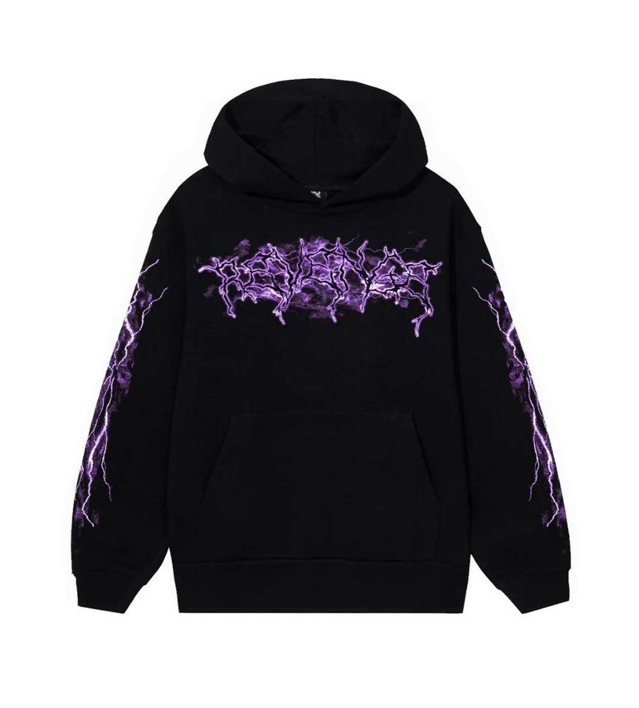 Revenge Purple Lightning Hoodie Black Front View