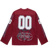 Revenge Skull Flame Hockey Jersey Burgundy