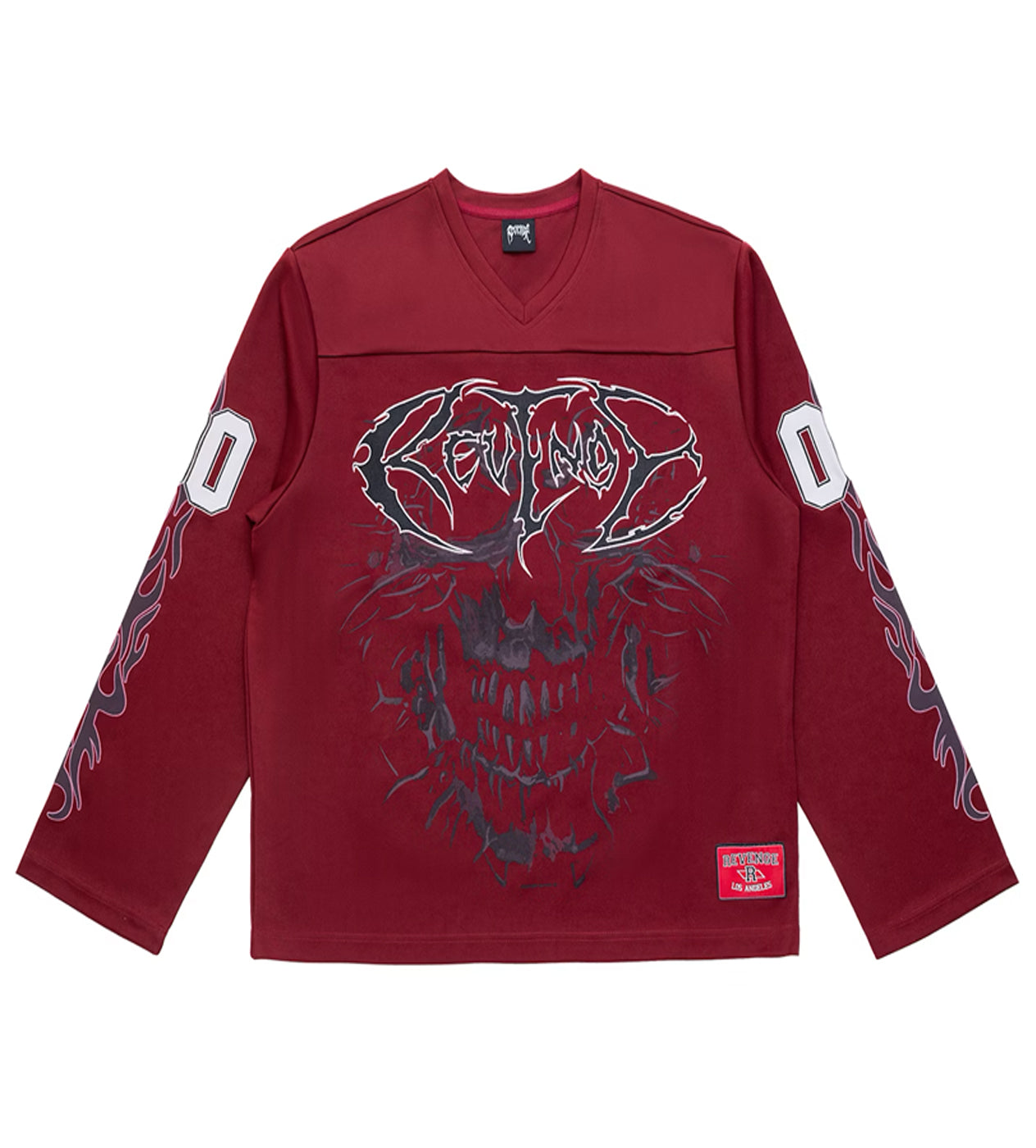 Revenge Skull Flame Hockey Jersey Burgundy