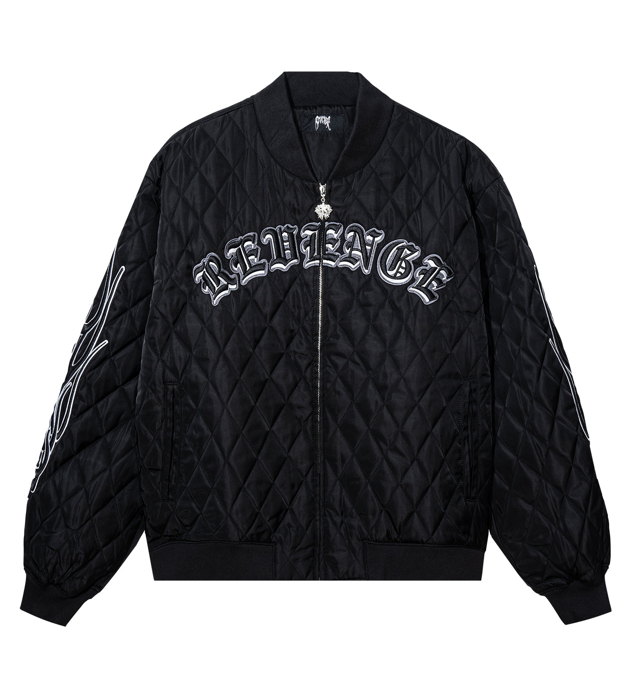 Revenge Skull Logo Quilted Bomber Jacket Black