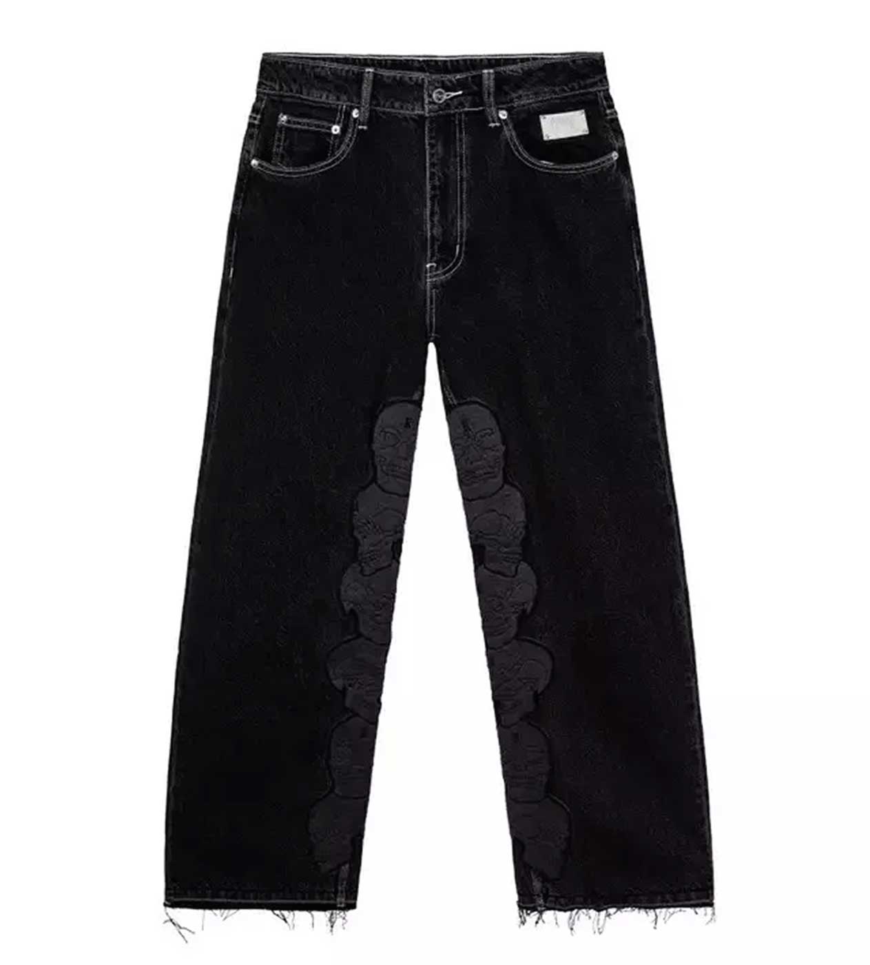 Revenge Skull Patch Denim Pant Black front view