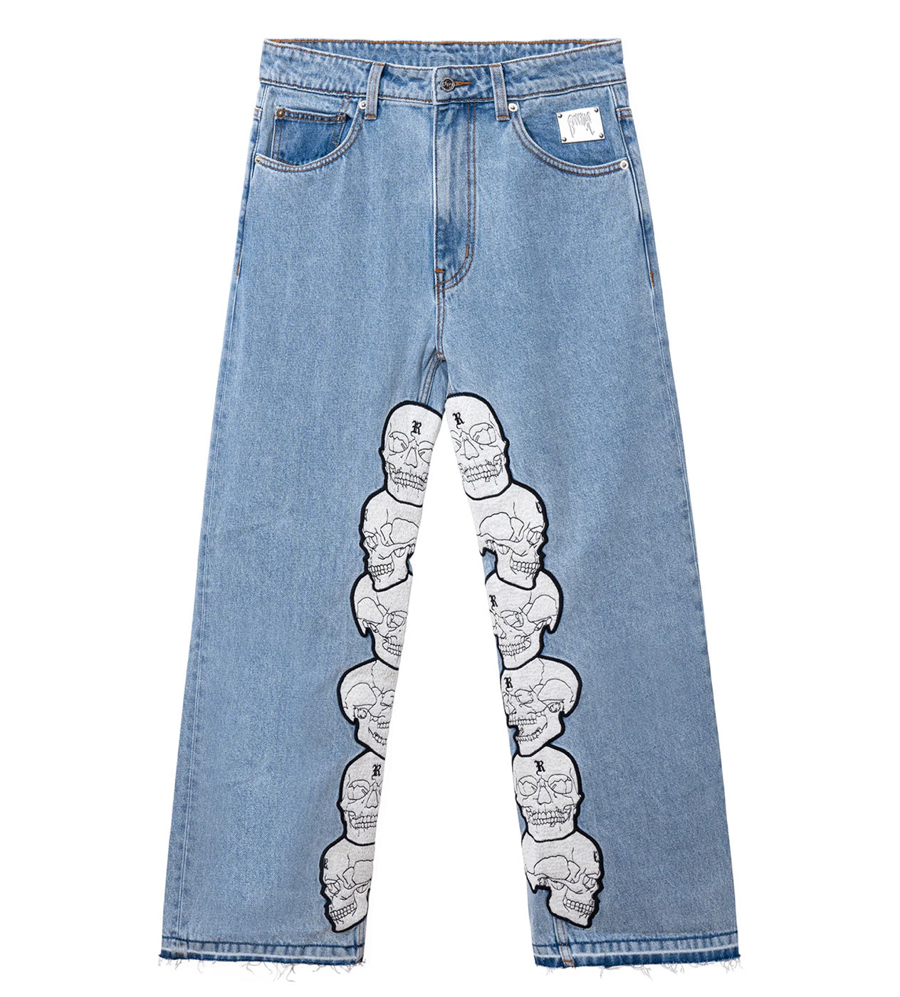 Revenge Skull Patch Denim Pant Indigo front view