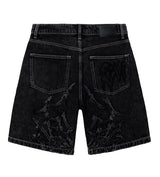 Revenge Spider Web Embroidered Denim Short Black