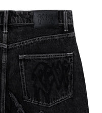 Revenge Spider Web Embroidered Denim Short Black