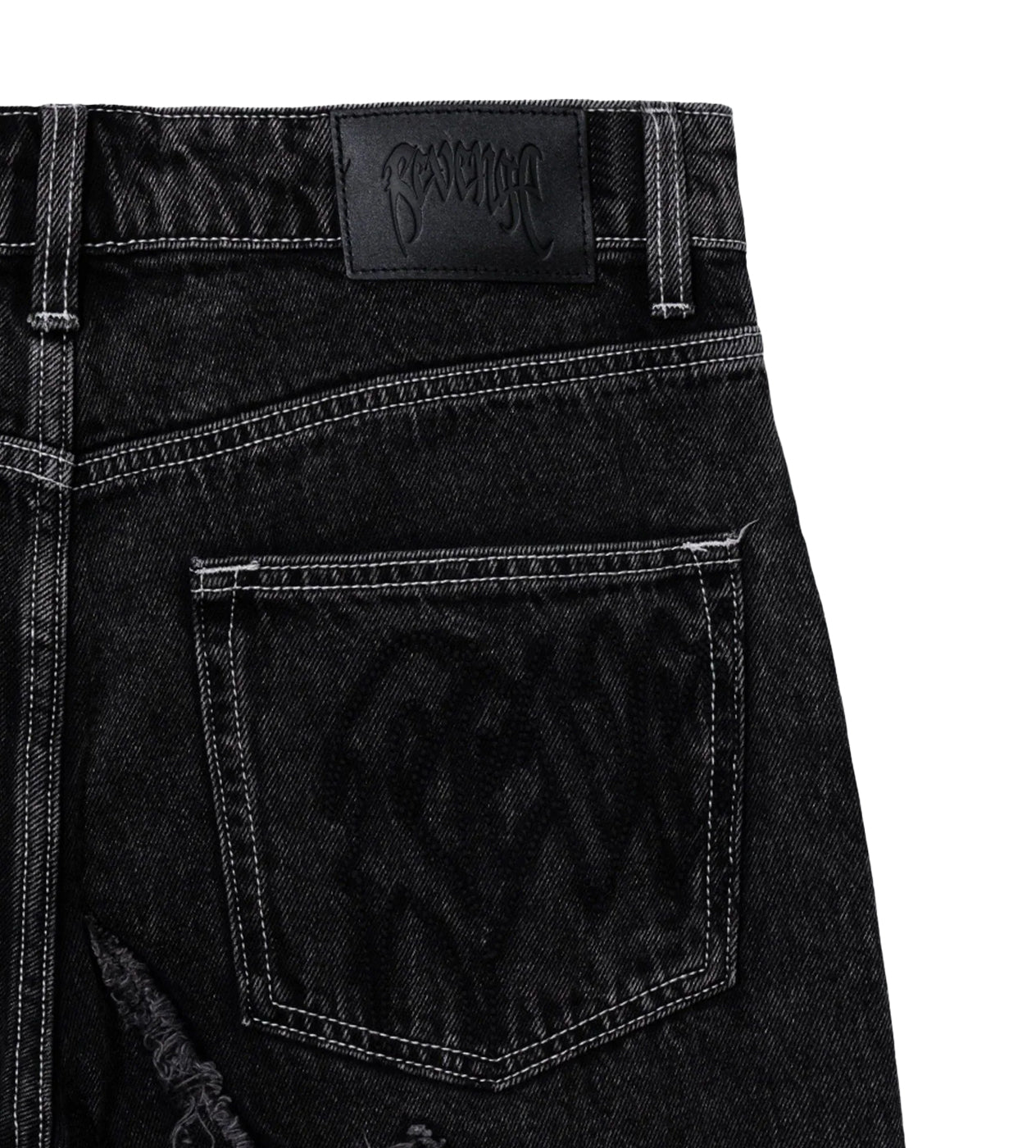 Revenge Spider Web Embroidered Denim Short Black