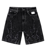 Revenge Spider Web Embroidered Denim Short Black