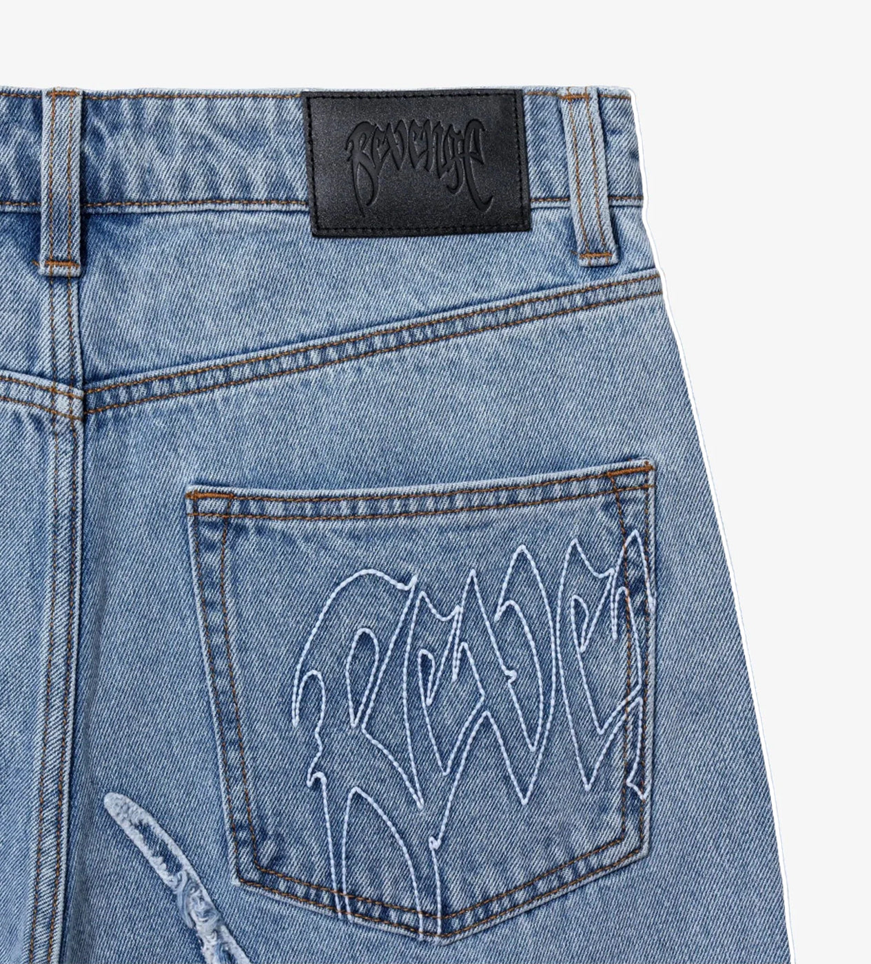 Revenge Spider Web Embroidered Denim Short Indigo – Restock AR