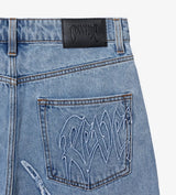 Revenge Spider Web Embroidered Denim Short Indigo