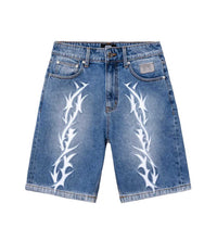 Revenge Thorn Denim Shorts Blue front view