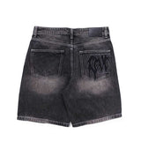 Revenge Thorn Denim Shorts Black back view