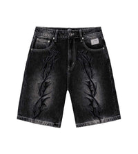 Revenge Thorn Denim Shorts Black front view