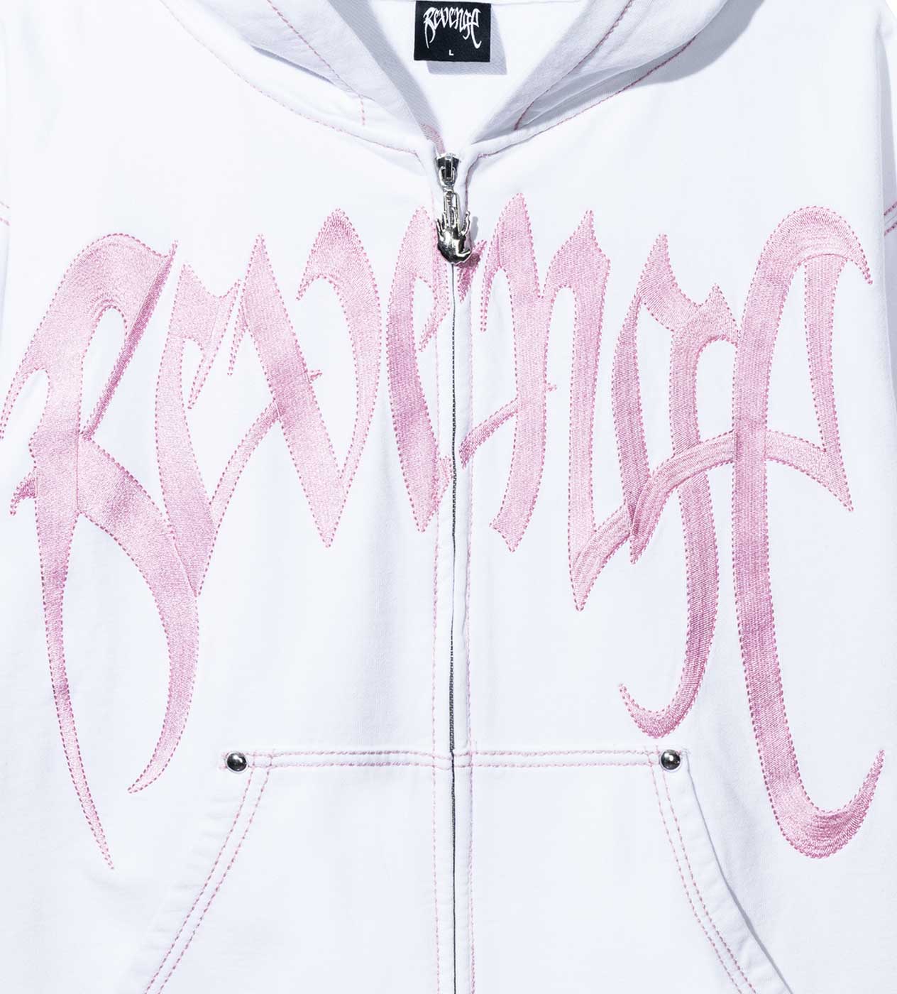 トップス REVENGE GALLERY WHITE-PURPLE ZIP HODDIE Revenge XXXTentacion Kill Contrast Zip Hoodie White/Pink