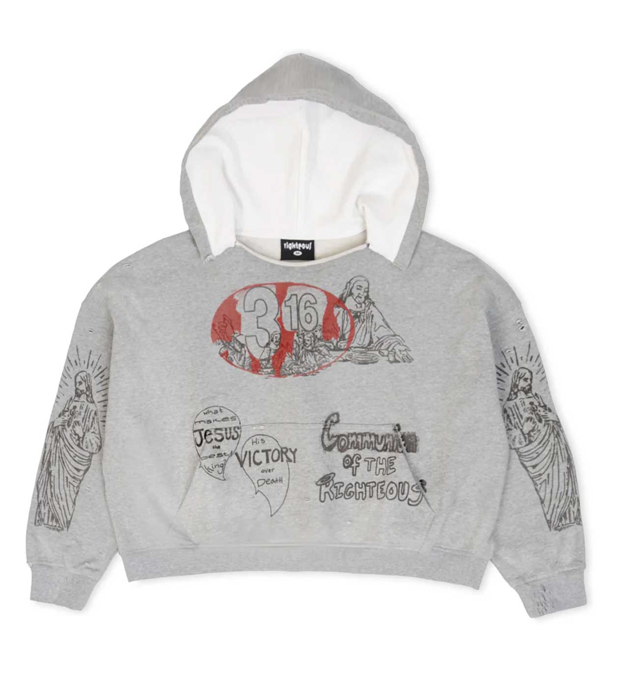 Righteous 3:16 Distressed Hoodie Grey