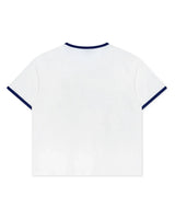 Righteous Holy Sacrifice Ringer Tee white, plain back with navy ringer trim, back view