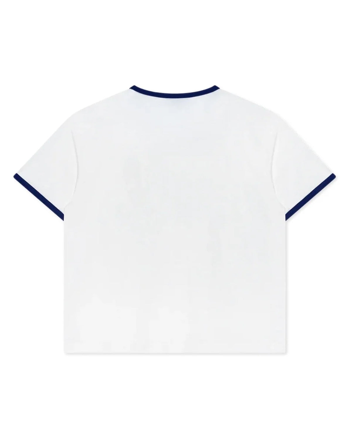 Righteous Holy Sacrifice Ringer Tee white, plain back with navy ringer trim, back view