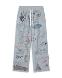 Righteous Jesus My Lord sweatpants grey, front view with scribble sketch graphics