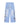 Righteous Jesus sweatpants blue, front view with script lettering and religious icon leg graphics