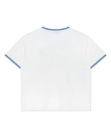 Righteous Peace On Earth Tee white, plain back with light blue ringer trim, back view