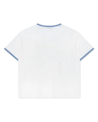 Righteous Peace On Earth Tee white, plain back with light blue ringer trim, back view