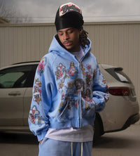 Righteous Risen King Zip Up Hoodie Blue