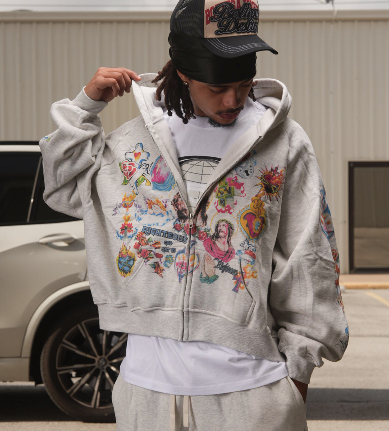 Righteous Risen King Zip Up Hoodie Grey