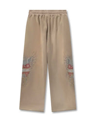Righteous Sacred Heart sweatpants brown, alternate front view with leg graphics