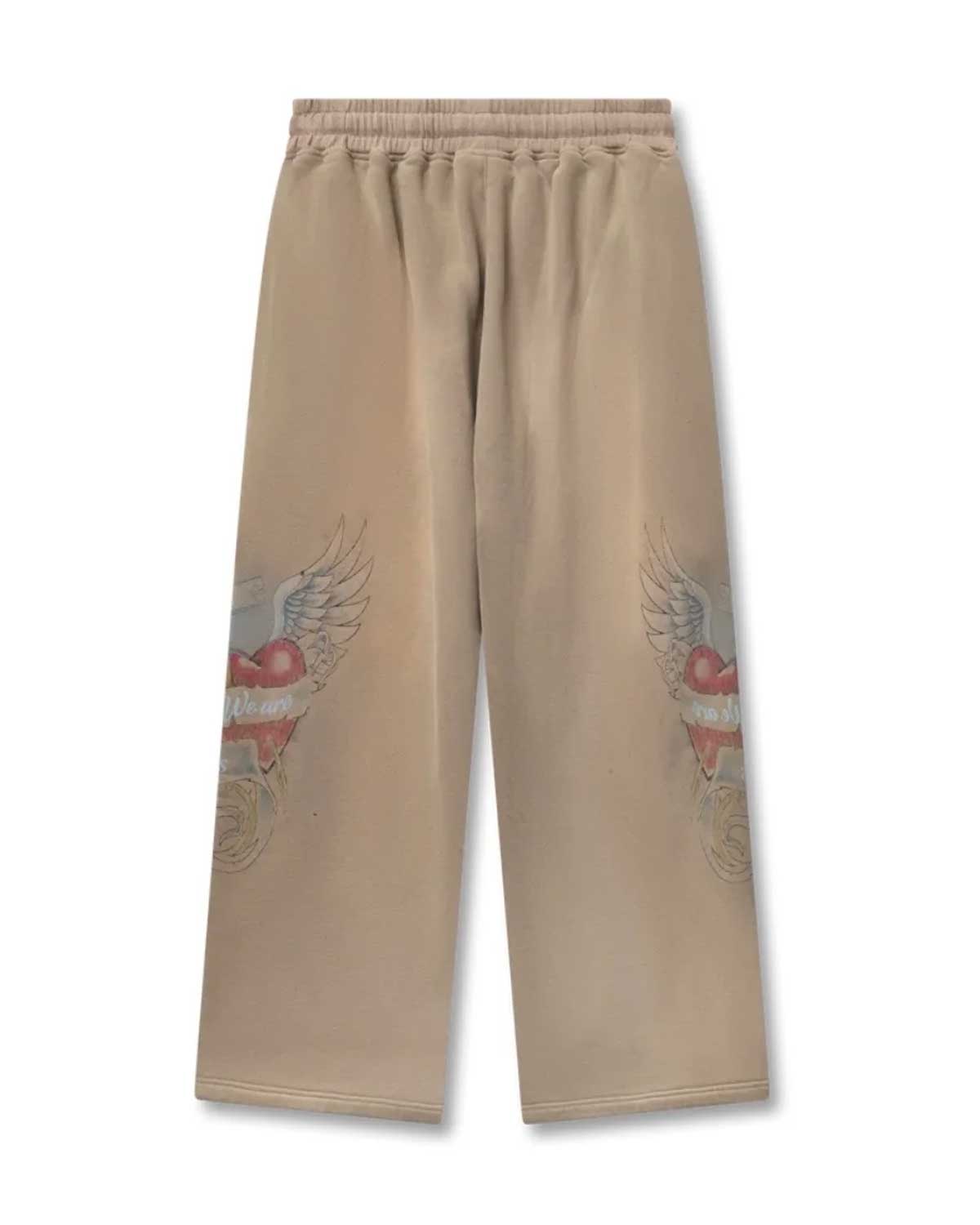 Righteous Sacred Heart sweatpants brown, alternate front view with leg graphics