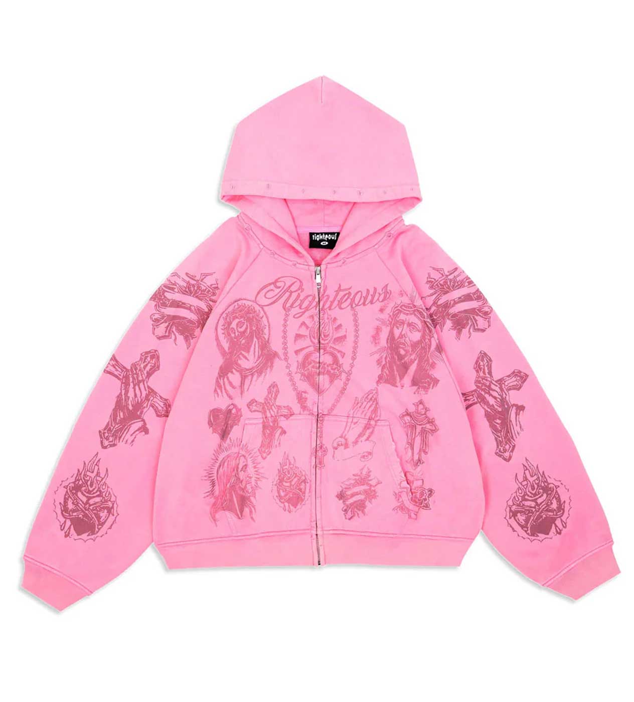 Righteous Tattoo Zip Up Hoodie Pink