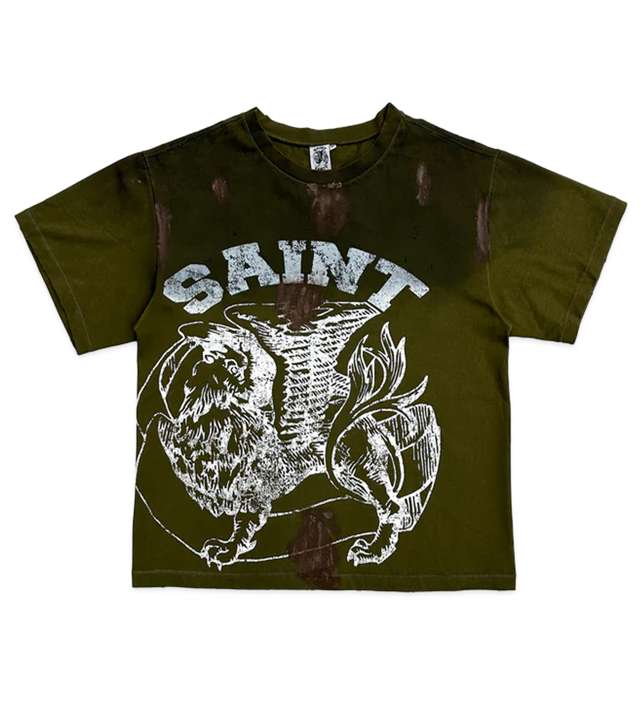 Saint Vanity Griffin Tee DIstressed Washed Green