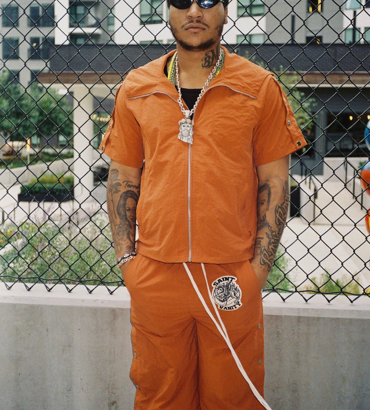 Saint Vanity Hooded Zip Up Shirt Orange