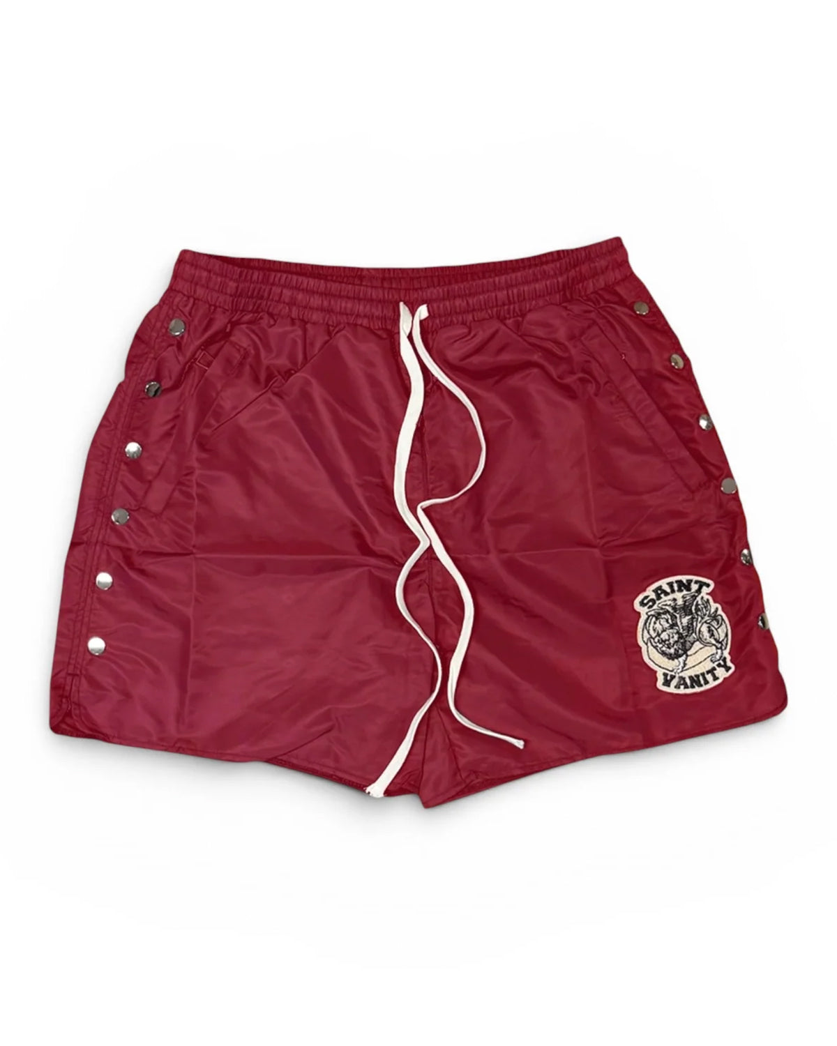 Saint Vanity Nylon Button Shorts Burgundy