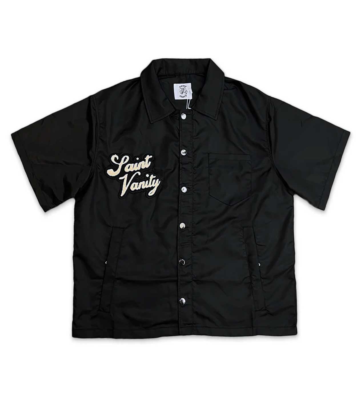 Saint Vanity Nylon Button Zip Up Tee Black front