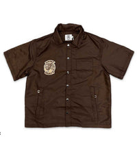 Saint Vanity Nylon Button Zip Up Tee Brown front