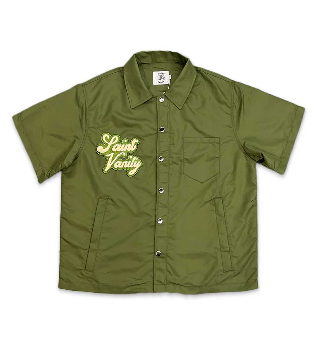 Saint Vanity Nylon Button Zip Up Tee Olive front