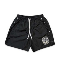 Saint Vanity Nylon Logo Button Shorts Black front