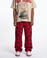 Saint Vanity Nylon Tiger Camo Cargo Pants Red