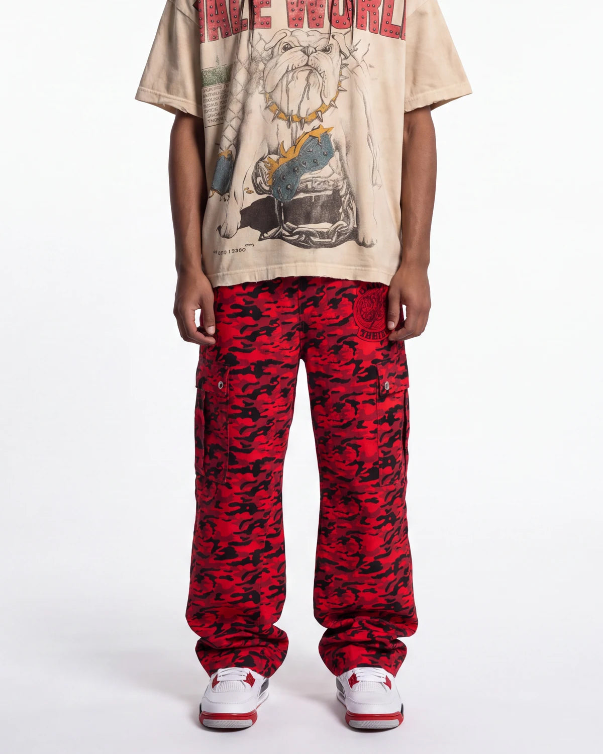 Saint Vanity Nylon Tiger Camo Cargo Pants Red