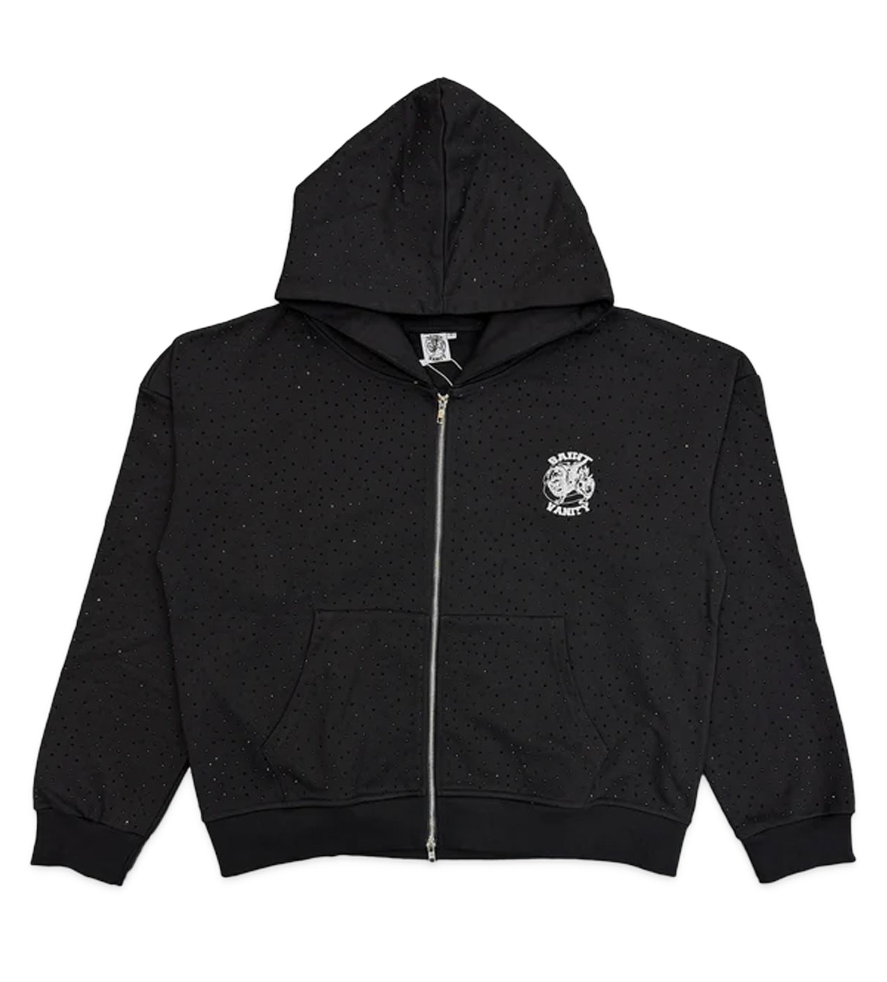 Saint Vanity Oreo VVS Rhinestone Zip Up Hoodie Black