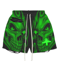 Vertabrae Skull Storm Distressed Shorts Black/Green