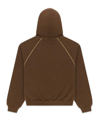 Sp5der 55 University Hoodie brown, plain back view with cream raglan piping
