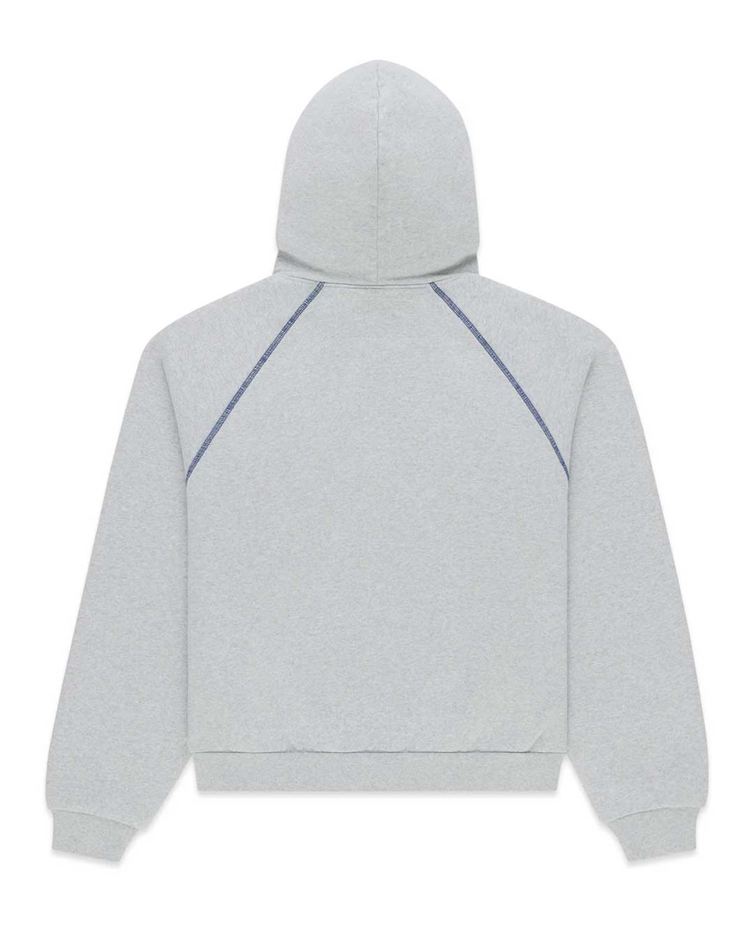 Sp5der 55 University Hoodie heather grey, plain back view with contrast raglan piping