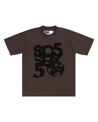 Sp5der 5ex Tee brown, dark brown cotton tee with a tonal black spray-paint 5ex chest graphic, front view