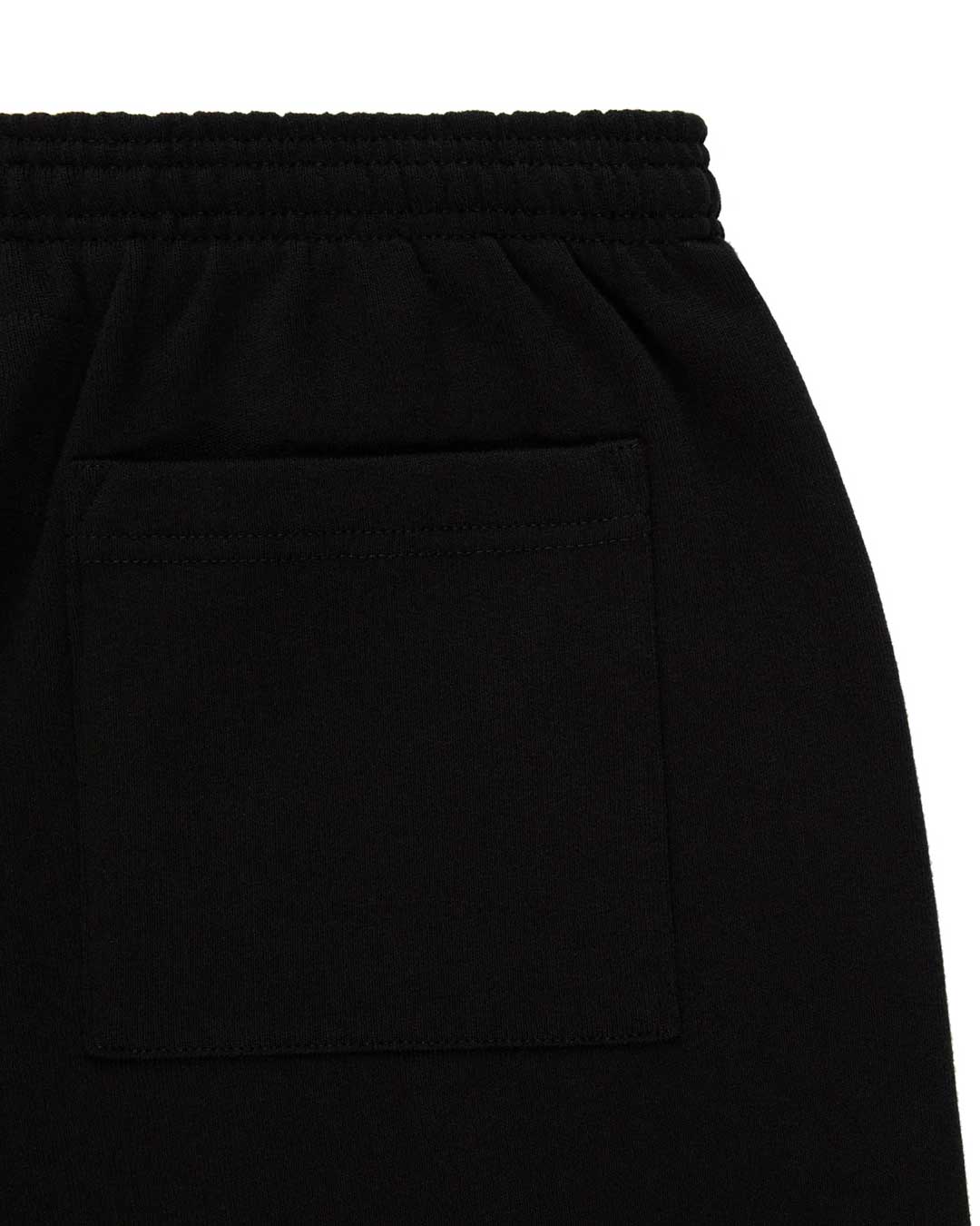 Sp5der Angel Number Beluga Sweatpants black and pink, close-up of the back patch pocket and elastic waistband