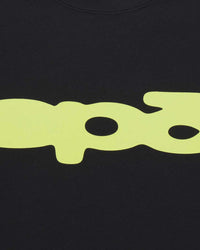 Sp5der Bubble Tee onyx, close-up of the lime-yellow bubble logo print