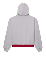 Sp5der Campers Field Zip Up Hoodie heather grey, plain grey back with a red hem panel, back view