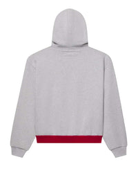 Sp5der Campers Field Zip Up Hoodie heather grey, plain grey back with a red hem panel, back view