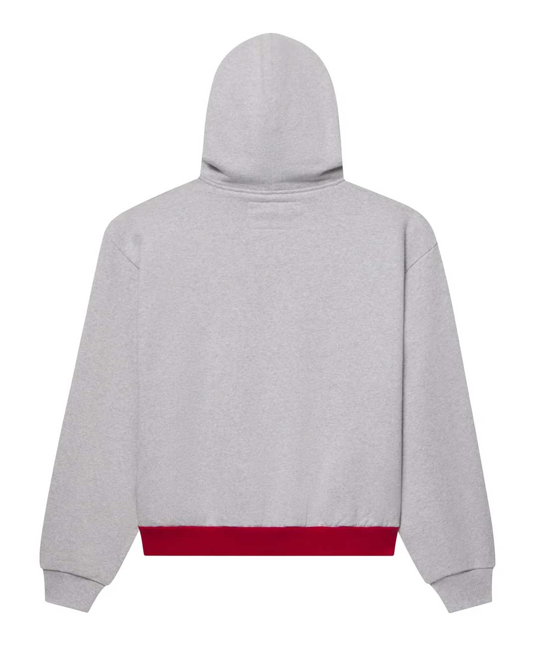 Sp5der Campers Field Zip Up Hoodie heather grey, plain grey back with a red hem panel, back view